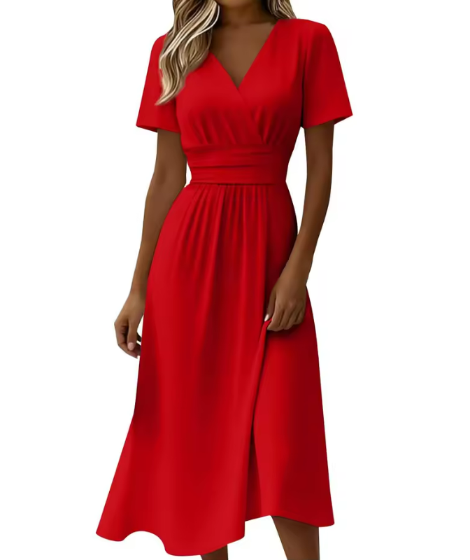 Hollywood - Vestido midi con cuello en V y manga corta - foto 10