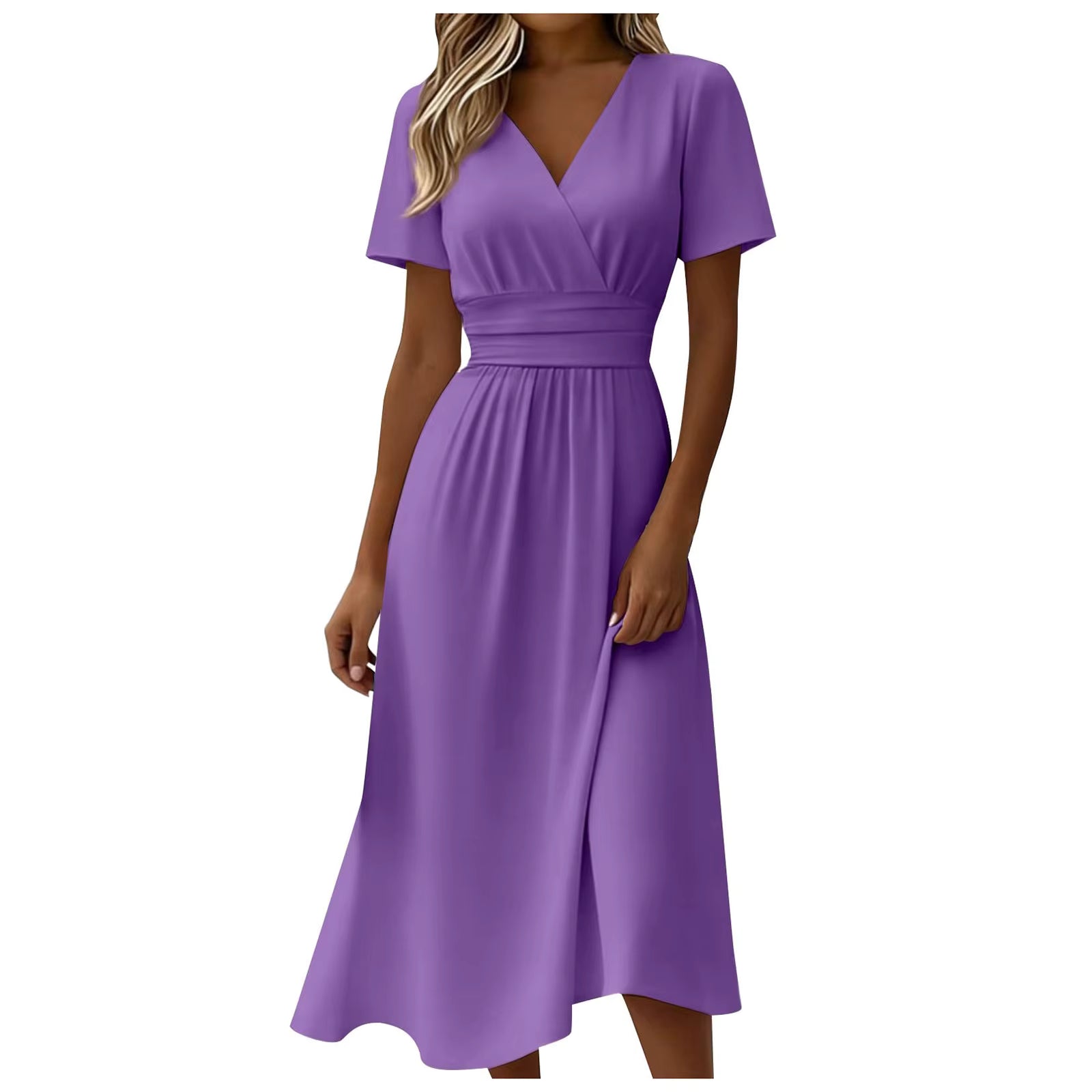 Hollywood - Vestido midi con cuello en V y manga corta - foto 9