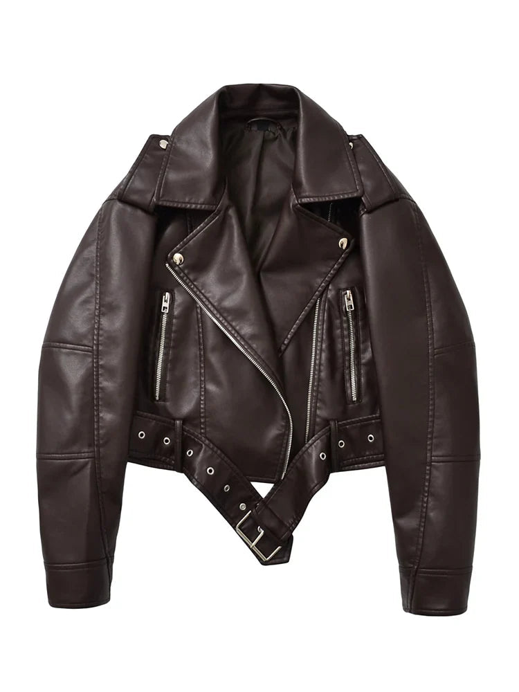 Chaqueta biker negra con cinturón - Alina Montier