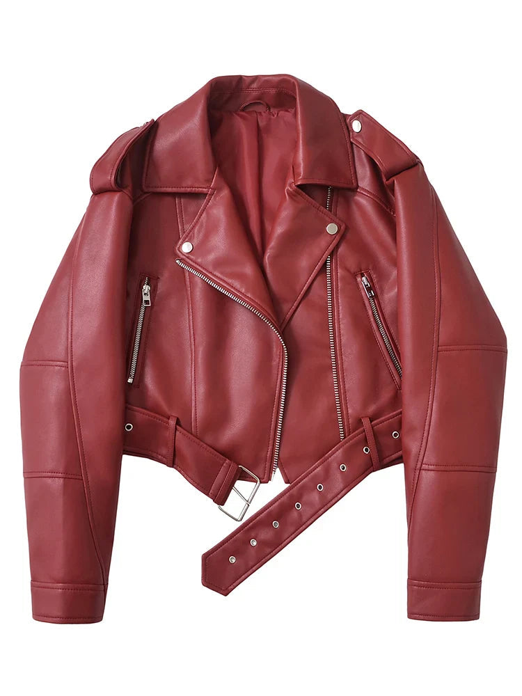 Chaqueta biker roja con cinturón - Alina Montier