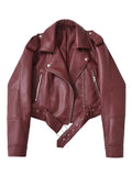 Chaqueta biker con cinturón en color vino tinto - Alina Montier